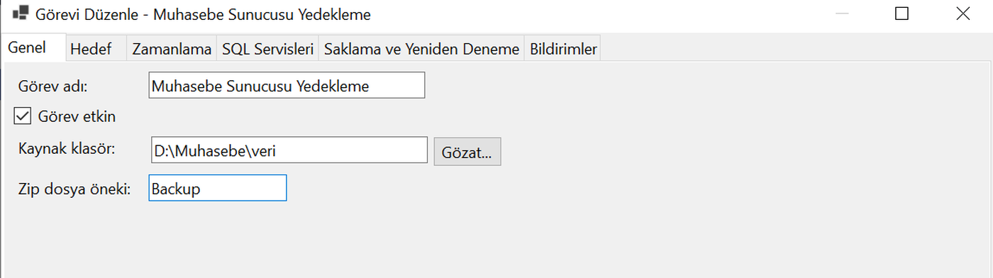 Görev düzenleme penceresi, Genel sekmesi
